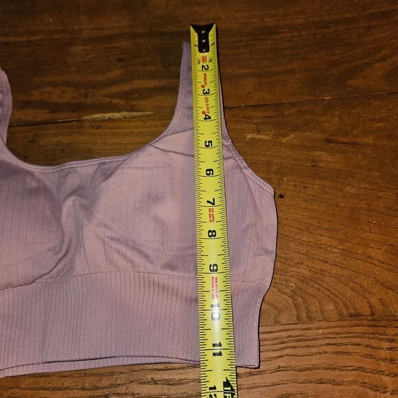XS Pink Ribbed Tank with Built-In Bra | Stretchy Yoga Athleisure Cami Top - Picture 3 of 5